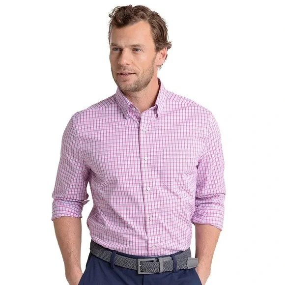 Southern Tide Men's Size Small Charleston Board Creek Pink Plaid Sport Shirt